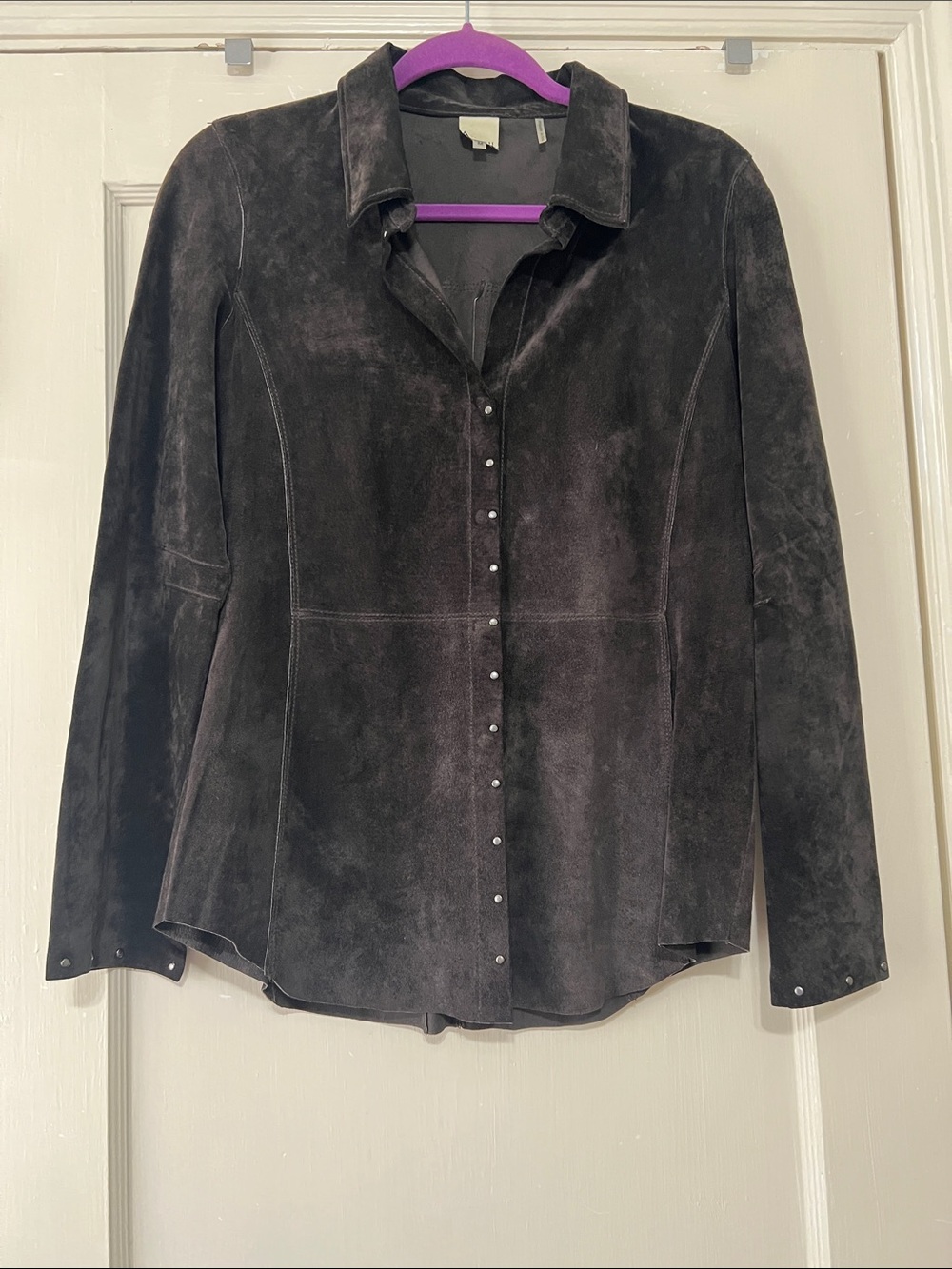 ecru vintage dark brown Suede Button-Front shirt/jacket